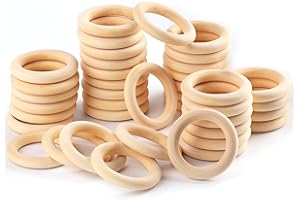 WELHAEPI 30 Pezzi Anelli in Legno Naturale, Anello in Legno, Cerchio in Legno per Decorazioni Artigianato, Creazione Gioielli, Connettori Pendenti Fai da Te ad Anello - 60mm