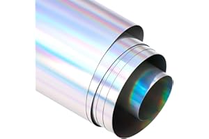 QWORK® Holographic Spectrum Silver Rainbow Vinyl Roll 12" x 60" (30.5x155cm) - Permanent Self-Adhesive Chrome Craft Vinyl for Decoration