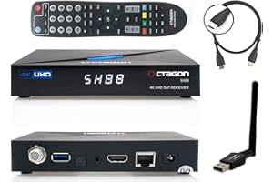 Octagon SX88 4K Linux Sat Receiver + 600Mbit WiFi Stick + HM-SAT HDMI Kabel - mit PVR Aufnahmefunktion, Smart TV Streaming Box, Sat to IP, Unicable, Mediathek, YouTube, Internet Radio, Multistream