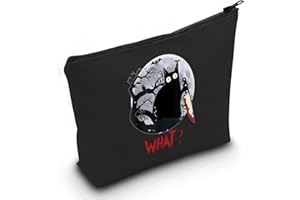 LEVLO Bolsa de maquillaje con diseño de gato asesino con cuchillo, regalo inspirado en gato furtivo, bolsa con cremallera para mujeres y niñas, Black Cat What, Bolsa de cosméticos