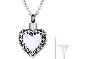 Richsteel Porta Cenizas Colgantes Arbol de Vida/Corazones/Crucifijos de Acero Inoxidable, Grabados Personalizables, con Collar Fino y Accesorios para Meter Cenizas