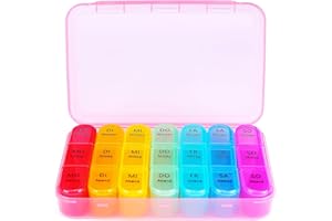 POKELABEL Portapillole 7 giorni mattina, mezzogiorno sera, portapillole settimanale, 7 giorni, 3 scomparti, contenitore per medicinali con grandi scomparti per vitamine e medicinali