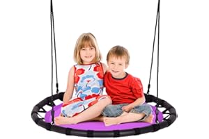 COSTWAY Balançoire Nid d’Oiseau Ronde Ø100CM pour Enfant Hauteur Réglable 100-160CM Charge 150 KG avec Cordes Multicouches Extérieur (Violet)