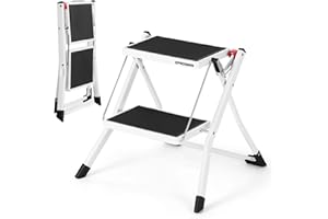 EPROSMIN 2 Step Ladder Foldable Heavy Duty Step Stool with Anti-Slip Wide Steps and Thickened Foot Caps, Strong Sturdy Steel for Home, Office, Kitchen, Garage, Caravan, 150kg Weight Capacity