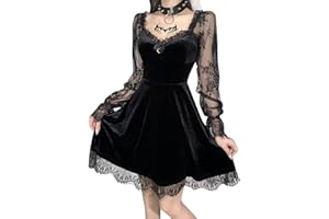 LVCBL Damska sukienka w stylu gotyckim, vintage, koronkowa, z długim rękawem, sukienka na Halloween, Goth, , S-2XL