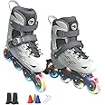 Beauenty Inline Skating Shoes for Kid Double Adjusting Buckle 8 Lighting Wheel Roller Skates Comfortable Breathable Skates Shoes for Outdoor Sports Begginers Kids, Adult
