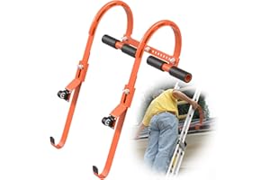 BBTEQEKN Leiterhaken mit Rad, 2 Stück Leiter Dachhaken Set Leiterzubehör mit Stationären Rädern und Gummigriff T-Bar, Dachziegel Haken Max Belastbarkeit 227 kg (Orange)