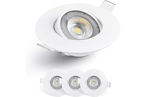 EMOS LED Spot Lights Ceiling Round 5W / 450lm, 3000K Warm White | 50° Tilt Swivel Recessed Ceiling Lights, Ultra Slim | Pack of 3 Recessed LED Downlights for Ceiling, Mains Powered, White