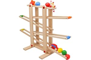 ‎INFANTASTIC Infantastic® Kugelbahn aus Holz - Buchenholz, inkl. 4 Kugeln, 1 Rollkasper, 1 Rollblume, aus Teakholz, 70 x 30 x 48,5 cm, Bunt - Murmelbahn, Rollbahn, Holzkugelbahn, für Kind und Baby ab 1 Jahr