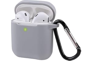 KOKOKA Schutzhülle Hülle Kompatibel mit AirPods 2 & 1, Silikon Schutzhülle Hülle Case für AirPods 2 & 1, LED an der Frontseite Sichtbar Stoßfeste Schutzhülle, Grau