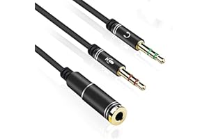 iJiZuo Cavo Adattatore Sdoppiatore Cuffie Microfono 2 in 1, 3.5mm Splitter Jack 1 Femmina a 2 Maschio Cavo Audio Splitter per Cuffie Mic, per Notebook, PC, PS4, Xbox - 30cm (Nero)