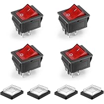 Interrupteurs à Bascule DPST - Lot De 2, 6 Bornes, Voyant Rouge, 16A 250V, Pour Bateau, Cafetière, Tapis De Course