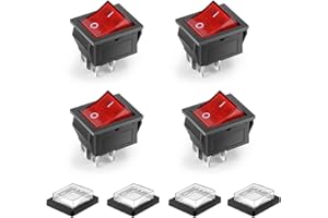 HOMEJOY 4 PCs Waterproof Rocker Switches ON-Off Boat Rocker Switch 4 Pin Red Light with Cover DPS AC 250V 16A 125V 20A for Electrical Machine Products, Red