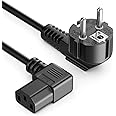 deleyCON 2m cold appliance cable mains cable earth contact plug power cable type F (CEE 7/4) to C13 socket 90° angle 90° right angle PC computer monitor printer projector - black