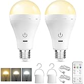E26 Rechargeable LED Light Bulbs with Remote, 3 Color Temperatures, Dimmable, Battery Operated with Timer, Emergency Recharge