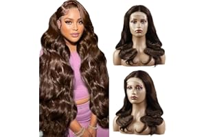 CREUOST Echthaar Perücke Schwarz Frauen 4x1 Transparente Spitze vorne 150% Dichte Body Wave Wig Brazilian Virgin Human Hair Wig #4 Brown Lace Front Wig Human Hair 12 inch