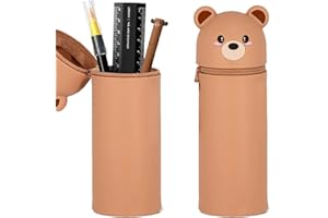 CHENBOOW Silikon Federmäppchen,Federmäppchen Reißverschluss,2-in-1 Schlampermäppchen,Mäppchen,Federtasche aus weichem Silikon für Stifte,Mäppchen Bär,Tier-Stifthalter,für Schule Home Office Supplies