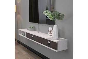 Pmnianhua Wall Mounted Floating TV Unit, Floating TV Stand Media Console Entertainment Gaming Storage TV Shelf Cabinet Unit with 2 Doors Home Office Furniture(140cm, grey-white)