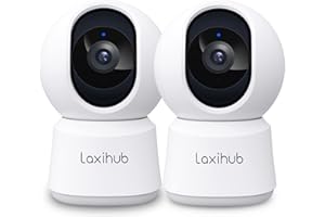 LAXIHUB 5MP Cámara Vigilancia WiFi Interior, Cámara para Perros Pan Tilt con Aplicación 2,4/5GHz, Cámara para Mascotas con Vista de 355° de Audio Bidireccional, IP Cámara Compatible con Alexa(2PC)