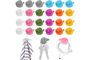 Fewlew Thumb Wall Hook, 24 PCS Self Adhesive Thumb Hooks, No Drilling Hooks Silicone Creative Hand-Shaped Key Hook, Cable Clip Wall Hangers Non-Marking Hooks for Bathroom