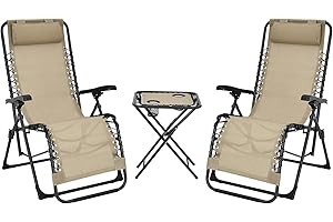 COSTWAY Set de 2 Tumbonas Jardin Exterior de 3 Posiciones Regulables, Hamacas con Mesita, Portavasos Plegable y Reposacabeza Extraíble, Carga 140kg, para Piscina, Patio, Beige