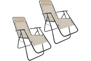 ARREDITALY Set Da 2 Sedie Sdraio A Gravità Zero Da Giardino Poggiatesta Regolabile Sedia Pieghevole Oscillante Ergonomica Traspirante Zero Gravity Da Esterno Piscina Mare Portata Massima 120 Kg (Beige)