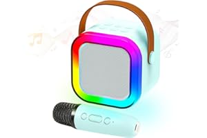 BYCO Karaoke per Bambini e Adulti con 1 Microfono, Sistema Karaoke Portatile con Luci LED e Effetti Cambia Voce, Perfetto per Feste e Famiglia, Ideale per Bambini e Ragazzi (Blu 1 Microfono)