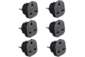 Q4U Q4UP6 Travel Adapter UK to Europe Black Plug Adapter UK to EU, UK 3 Pin to Plug European/France/Poland/Europe (EU) 2 Pin Adapter Travel – Pack of 6