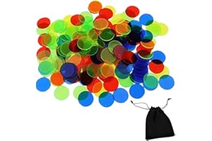 LJFEA 150 pièces de pions en plastique colorés, jetons de bingo, jetons en plastique Jetons en plastique, équipement de bingo, jeux de bingo avec sacs de rangement