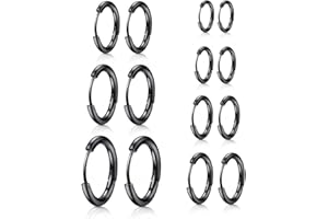 COYUN 7 Paar Kleine Edelstahl Creolen Ohrringe, Hypoallergene Knorpelschläfer Huggie Ohrringe, Piercing Schmuck, Creolen Klein Ohrring Für Damen Herren, Knorpel Hypoallergenes Ohrring-Set (Schwarz)