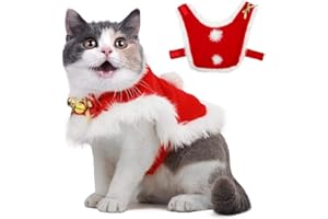 OWUDE Pet Christmas Cloak Costume with Bells Soft Thick Fabric Pet Clothes Apparel Outfit Dress-up for Puppy Kitten Small Cats Dogs (S)