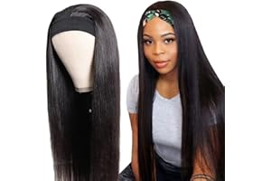 MUABY Straight Headband Wigs for Black Women Bandeau Perruque Femme Naturelle Brésilien Perruque Bandeau Cheveux Humain Perruque Femme Courte Couleur Noire Naturelle 20 Pouce