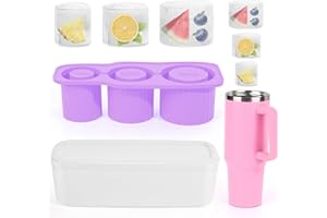 Eiswürfelform für Stanley Cups, Banaone Eiswürfelform Silikon mit 3 Fächern und Deckel BPA-frei, Eiswürfelschale Sichere Eiswürfel Form für 20 Oz 30 Oz 40 Oz Becher, Getränke Cocktails Kaffee (Lila)