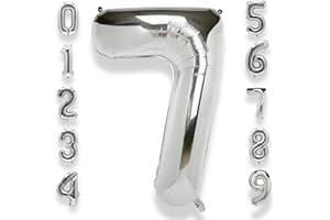 AULE Zahl Luftballon 7 Silber: XXL 101 cm Zahlen Folienballon Geburtstag Silber 7 Jahre Helium Ballon Kinder Junge Mädchen Zahlenballon für Babyparty Jubiläum Deko