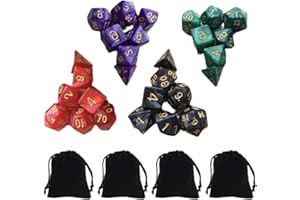 SIRLOMU Set da 4 da 28 pezzi di dadi poliedrici colorati, dadi da gioco con 4 sacchetti con cordino per Dungeons & Dragons DND RPG MTG Giochi da Tavolo