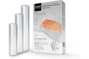 CASO Rollos kit 4 - Kit de 3 Rollos de bolsas de vacío para alimentos Gofradas todo tipo envasadora al vacío | 3 tamaños: 20x600cm, 25x600cm, 30x600cm | Aptas para Sous Vide, Sin BPA | 3 Rollos