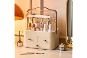 YunNasi Makeup Organiser Storage, Cosmetic Organiser, Skincare Organiser, Dressing Table Organiser Dustproof Waterproof (Cream color)