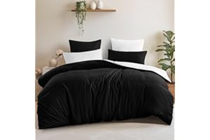 Aisbo Pościel 200 x 220 cm, 3-częściowa, czarno-biała, 1 poszwa na kołdrę + 2 poszewki na poduszkę 80 x 80 cm, Öko-Tex, dwustronna mikrofibra z zamkiem błyskawicznym