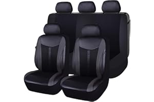 Flying Banner Car Seat Covers Full Set Front Seats and Rear Bench Leather Splicing Mesh Breathable Cover Black Color