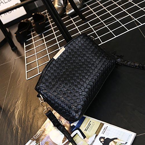 Diagonal cross-bag ultra light handbag woven tassel bag lady embossed shoulder bag, black