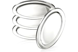 com-four® 4x Ovala Serveringsfat i Rostfritt Stål 34 x 21,5 cm
