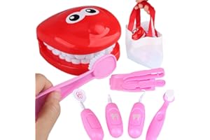 AZX Kids Dentist Kit Pretend Play Doctor Toy Check Teeth Medical Doctor Kit Role Play Educational Toy Playset For Boys Girls (Pink)