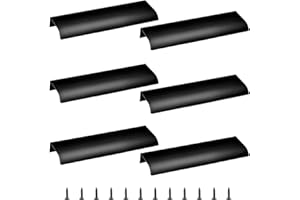 Cjueiom 6 Pack Concealed Kitchen Cupboard Handles 128mm Hole Center Hidden Drawer Pulls, Finger Edge Pull Aluminum Cabinet Handle Invisible Door Knob for Wardrobe (150mm Total Length, Black)