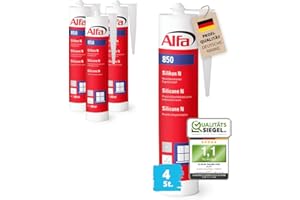 4x Alfa Silikon Steingrau Bausilikon zum Kleben und Abdichten Fugendichtstoff UV- und witterungsbeständiger Qualitäts-Dichtstoff