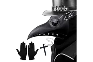 kungfu Mall - Máscara gótica de médico de la peste negra, para cosplay, retro, estilo steampunk, máscara de pájaro y guantes de fiesta negros para Halloween