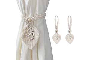 Loiahoer 2 Piezas Cuerdas para Cortinas,Correas de Cortina de Hoja,Artesanales Bohemia Alzapaños para Cortinas,Decoración de Cortinas para el Hogar/Sala de Estar/Dormitorio/Oficina/Baño,Beige Botón