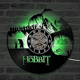 YUN Clock@ Hobbit-Filmthema Wanduhr Aus Vinyl Schallplattenuhr Upcycling LED Familien Dekoration 3D Design-Uhr Wohnzimmer Schlafzimmer Restaurant Wand-Deko Schwarz/Durchmesser 30 cm