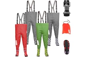 3Kamido Kinderwathose, Jugendliche Kinder Brust Wathose, – Modelle, Craft, GRAU Tarnung, Spider verstellbare Taille, langlebige Hosenträger, Nexus-Schnalle, Anglerhose für Kinder 21-36 EU