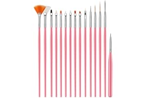 SIKEYDELS 15 Pezzi Pennelli Unghie, Gel Ricostruzione Pennelloper Unghie,Nail Art Pennelli Set per Painting Detailing