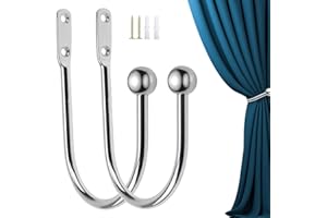 LuxeGlee Metal Curtain Tie back Hooks, 2 PCS Curtain Bracket Holdbacks with Screws, Wall Mounted Window Curtain Hooks, Curtain Holder for Fixed Curtain or Hanging Clothes